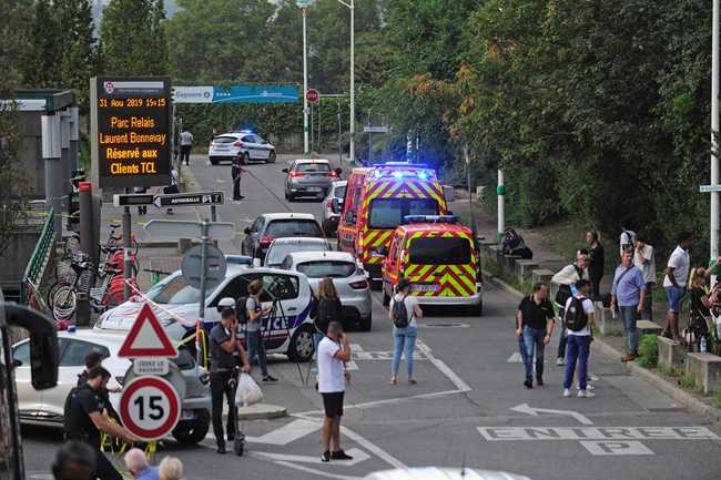 French Police and rescue team stand by the Laurent-Bonnevay tube station following a knife attack in Villeurbanne, near Lyon, France, 31 August 2019. Media reports one killed and eight injured. [Photo: EPA via IC/Olivier Chassignol]