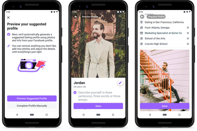 This undated product image provide by Facebook shows screenshots of Facebook Dating, a mobile-only matchmaking service. On Thursday, Sept. 5, 2019, the service will launch in the U.S. [Photo: Facebook via AP]