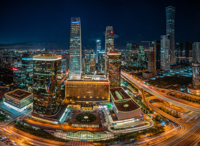 A night view of the central business district in Beijing on August 28, 2019. [Photo: IC]