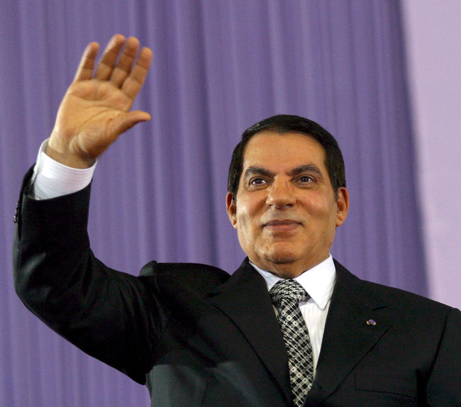 Tunisian President Zine El-Abidine Ben Ali waving upon his arrival in Olympic Stadium in Rades, Tunisia, November 11, 2007. [File photo: EPA via IC/Stringer]