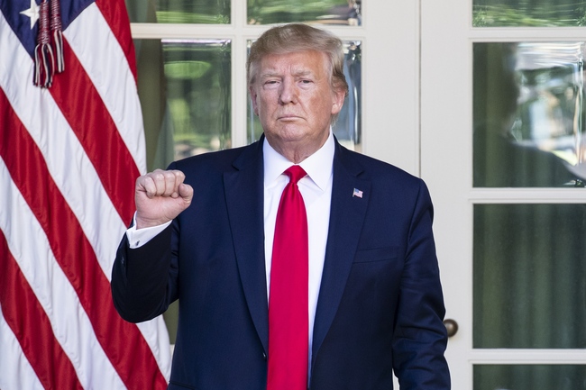 US President Donald J. Trump gestures while standing in the Colonnade as he returns to the Oval Office following a ceremoy in the Rose Garden marking the establishment of the US Space Command, at the White House in Washington, DC, USA, 29 August 2019. [File Photo: EPA via IC/MICHAEL REYNOLDS]