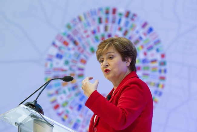 Kristalina Georgieva, the managing director of the International Monetary Fund, gives her curtain-raiser speech in Washington on Tuesday, October 8, 2019, ahead of the organization's annual meetings on October 14-20. [Photo: IC]