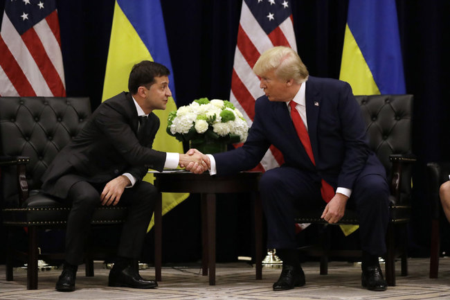 In this Wednesday, Sept. 25, 2019 file photo, President Donald Trump meets with Ukrainian President Volodymyr Zelenskiy at the InterContinental Barclay New York hotel during the United Nations General Assembly in New York. [Photo: AP]