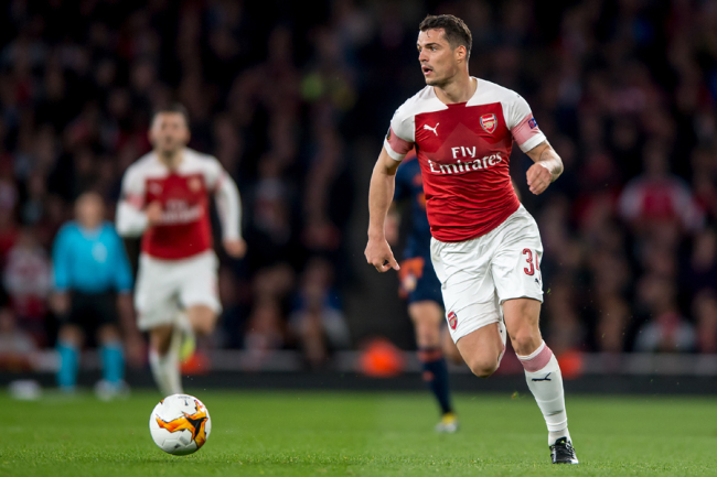 Granit Xhaka of Arsenal during the UEFA Europa League Semi Final match between Arsenal and Valencia at the Emirates Stadium, London, England on 2 May 2019. [Photo: VCG] 