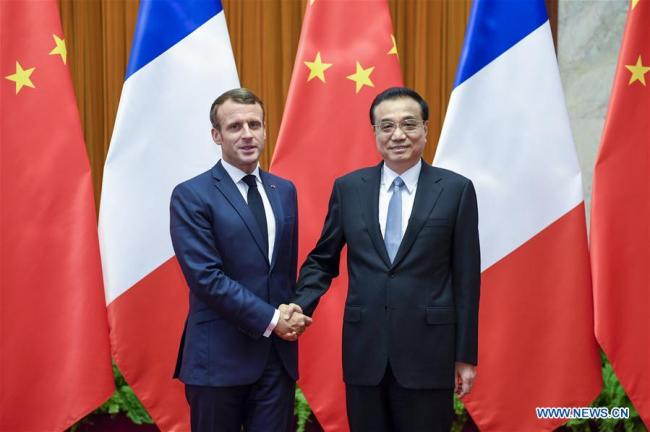 Chinese Premier Li Keqiang meets with French President Emmanuel Macron at the Great Hall of the People in Beijing, on Nov. 6, 2019. [Photo: Xinhua/Gao Jie]
