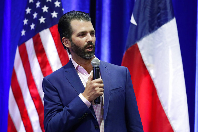 In this Oct. 15, 2019, photo, Donald Trump Jr. speaks to supporters of his father, President Donald Trump, during a panel discussion in San Antonio. Trump Jr.'s appearance Sunday, Nov. 10, at the University of California, Los Angeles, to talk about his new book on liberals and free speech was marked by an argument between him and the audience over why he would not take questions, the Guardian newspaper reported.[Photo: AP/Eric Gay]