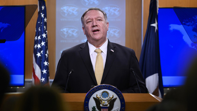 US Secretary of State Mike Pompeo makes a statement during a press conference at the US Department of State in Washington, DC, on November 18, 2019. [Photo: AFP]