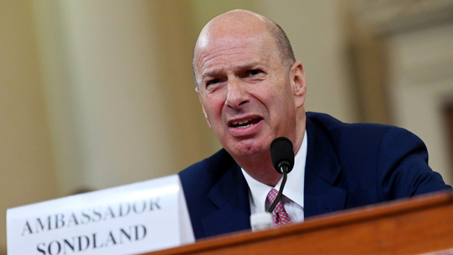 US Ambassador to the European Union Gordon Sondland testifies during the House Intelligence Committee hearing as part of the impeachment inquiry into US President Donald Trump on Capitol Hill in Washington, DC on November 20, 2019. [Photo: AFP]