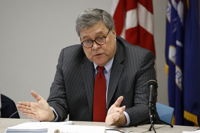 Attorney General William Barr speaks at a roundtable with members of local, state and federal law enforcement agencies at the Cleveland Police Department's Third District station, Thursday, Nov. 21, 2019, in Cleveland. [Photo: AP/Patrick Semansky]