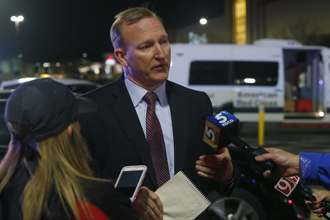 Oklahoma City Police Captain Larry Withrow talks with the media in the parking lot of Penn Square Mall Thursday, Dec. 19, 2019, in Oklahoma City. One person was shot at the mall during what police are calling a disturbance involving two people. [Photo: AP/Sue Ogrocki]