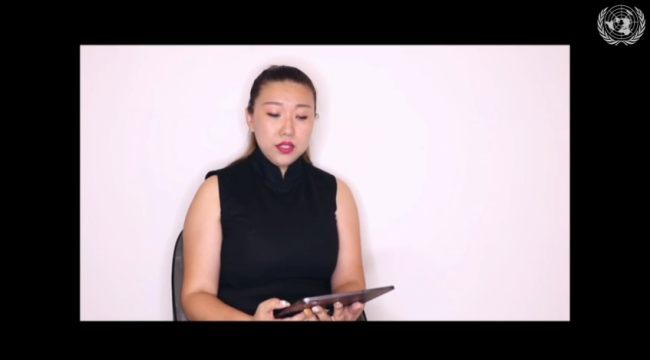 Členka čínské asociace OSN Nixie Lamová hovoří na 44. zasedání Rady pro lidská práva prostřednictvím videa dne 10. července 2020. / Snímek obrazovky webové televize OSN