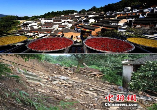 Snímek: Srovnání před a po rekonstrukci starobylé vesnice Huangling