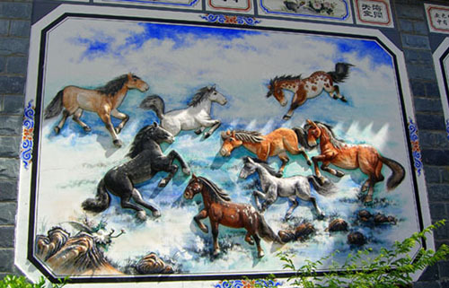Un mural de una residencia de los Bai.