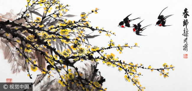 Pintura de flor-pájaro