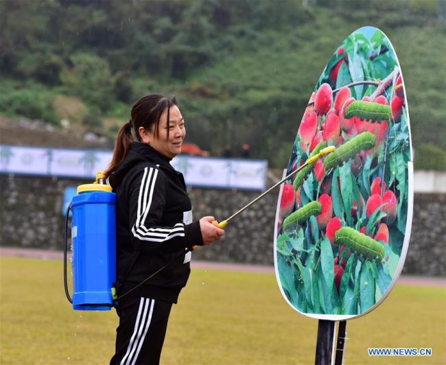  Une agricultrice participe à des rencontres sportives pour célébrer les récoltes dans le district de Zigui, administré par la ville de Yichang, dans la province du Hubei, en Chine centrale, le 11 novembre 2018. (Photo : Wang Huifu)