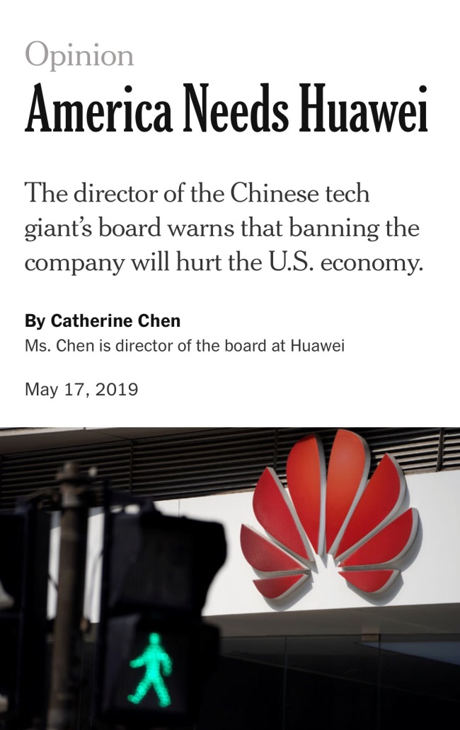 Les États-Unis ont besoin de Huawei, selon la vice-présidente de Huawei dans un article signé sur New York Times