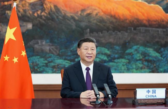 Ο Κινέζος Πρόεδρος Σι Τζινπίνγκ απευθύνθηκε τη Δευτέρα σε μια σύνοδο υψηλού επιπέδου για τον εορτασμό της 75ης επετείου των Ηνωμένων Εθνών που έγινε μέσω τηλεδιάσκεψης στις 21 Σεπτεμβρίου 2020. (φωτογραφία/ Xinhua)