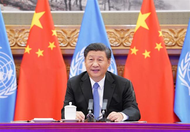 Ο Κινέζος Πρόεδρος Σι Τζινπίνγκ σε τηλεδιάσκεψη με τον Γενικό Γραμματέα των Ηνωμένων Εθνών Αντόνιο Γκουτέρες στο Πεκίνο, πρωτεύουσα της Κίνας, 23 Σεπτεμβρίου 2020. (φωτογραφία / Xinhua)