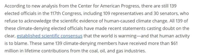 Pelo menos 139 congressistas estadunidenses negam publicamente mudanças climáticas