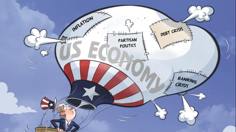 کاریکاتور| بالن پر از سوراخ اقتصاد آمریکاا