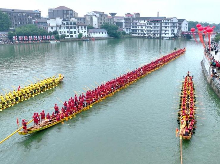 中国湖南省のドラゴンボート ギネス世界最長記録への挑戦に成功