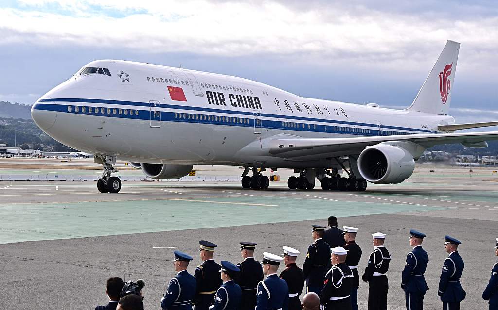Avion i posaçëm i presidentit kinez Xi Jinping mbërriti në San Françisko, 14 nëntor 2023(Foto:VCG)