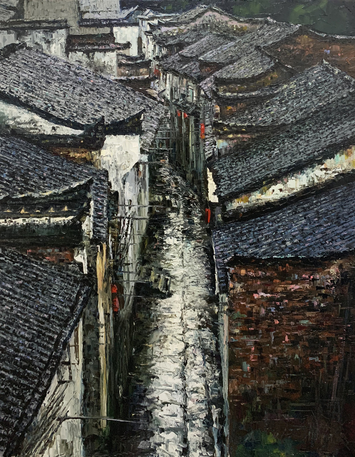 图片默认标题_fororder_雨后的古镇－张贤哲 72cmx57cm 2018 的副本